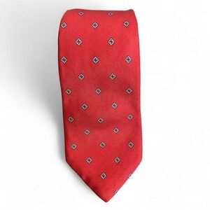 Christian Dior Necktie Mens 57.5 Red Geometric Italian 100%Silk Made USA Vintage